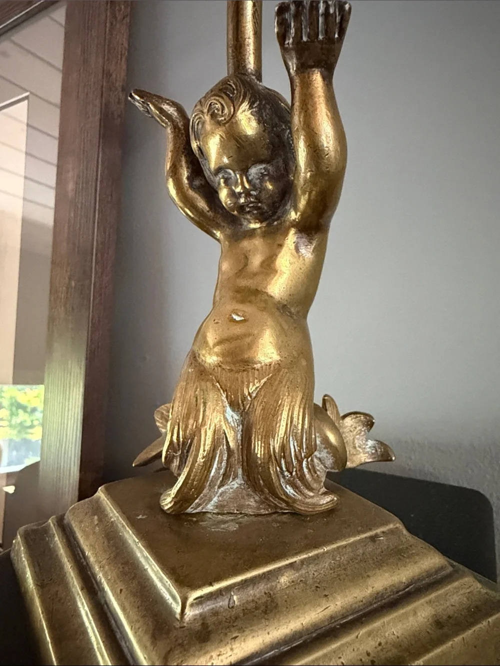 Vintage Brass Gold Cherub 3-Arm Candle Holder candelabra antique